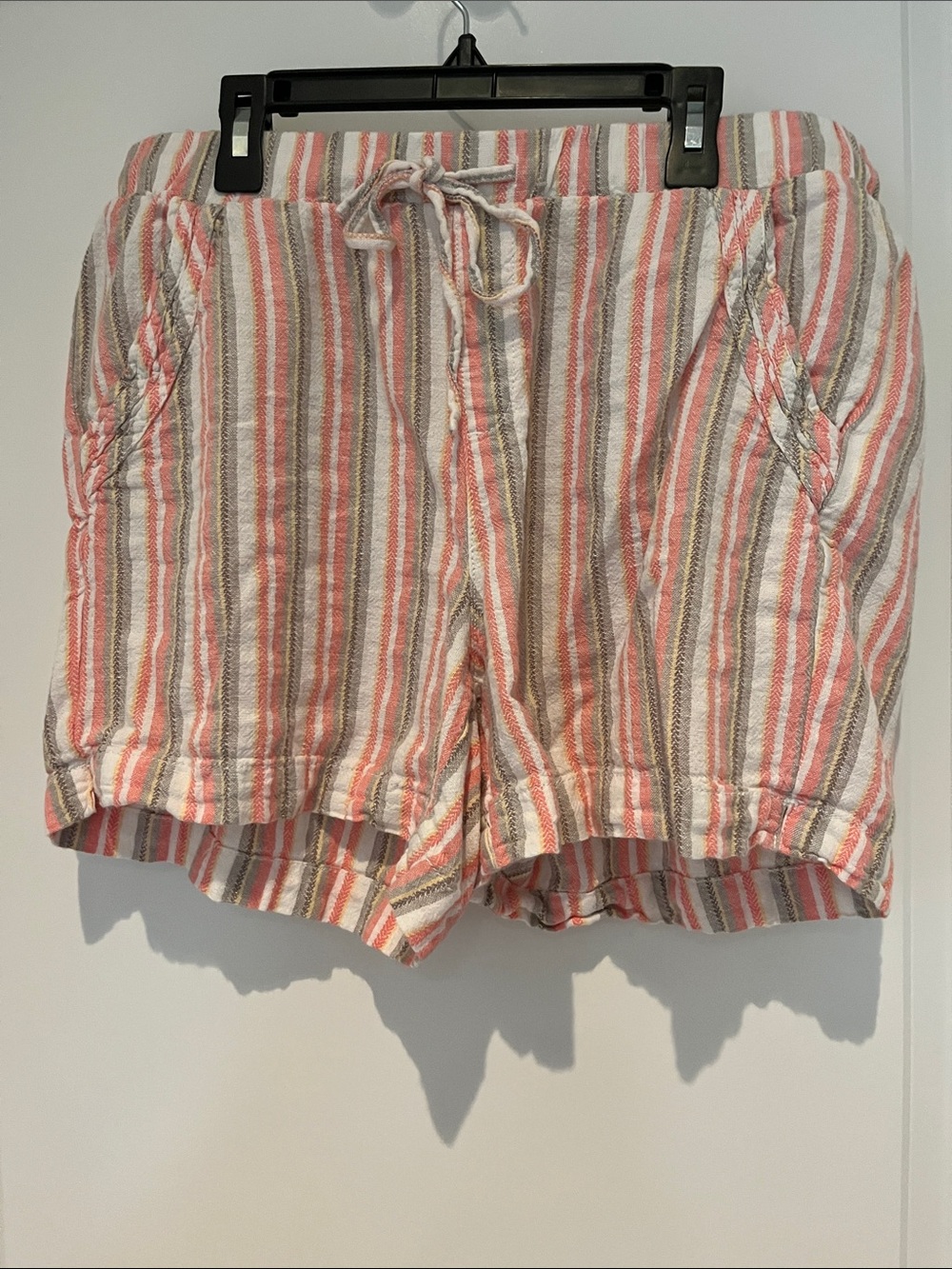 Briggs New York Coral, Cream and Tan Striped High Waist Shorts